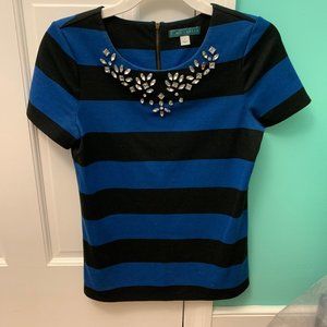 Pim + Larkin Jeweled Striped Short Sleeve Top